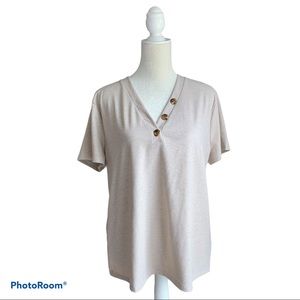 Ann Taylor Factory V-Neck Button Short Sleeve Tee